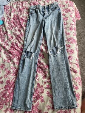 H&M Light Blue Straight Leg Jeans with Knee Rips
